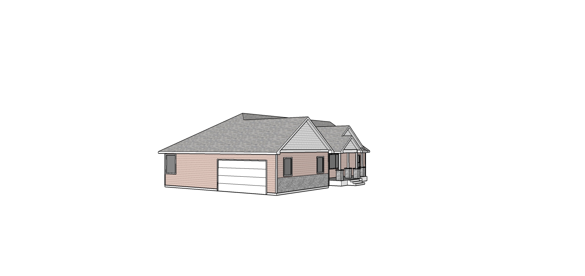 Side view of a one level Spokane House Plan by Spokane Home Design.